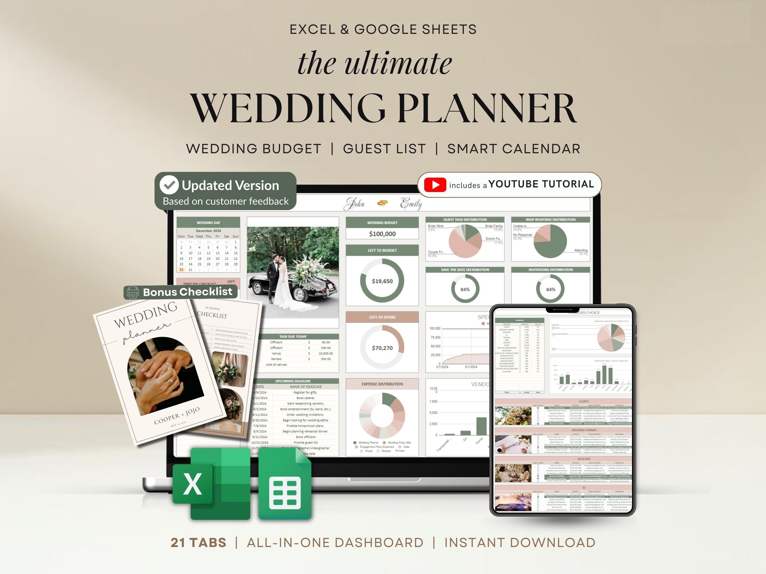 Ultimate Wedding Planner Spreadsheet | Excel & Google Sheets Wedding Planner